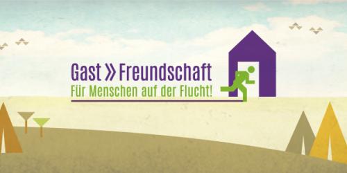 Grafisches Bild mit Logo "Gast Freundschaft Für Menschen auf der Flucht"
