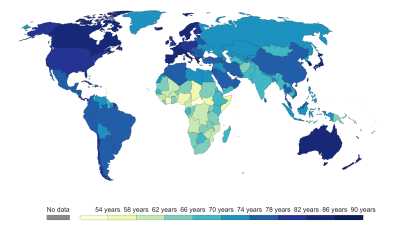 Grafik zur weltweiten Lebenserwartung, Stand 2019