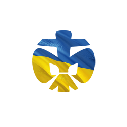 DPSG-Lilie mit Ukraine Flagge